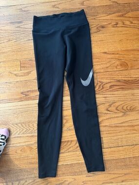 Nike Black Leggings with Silver Swoosh Accent